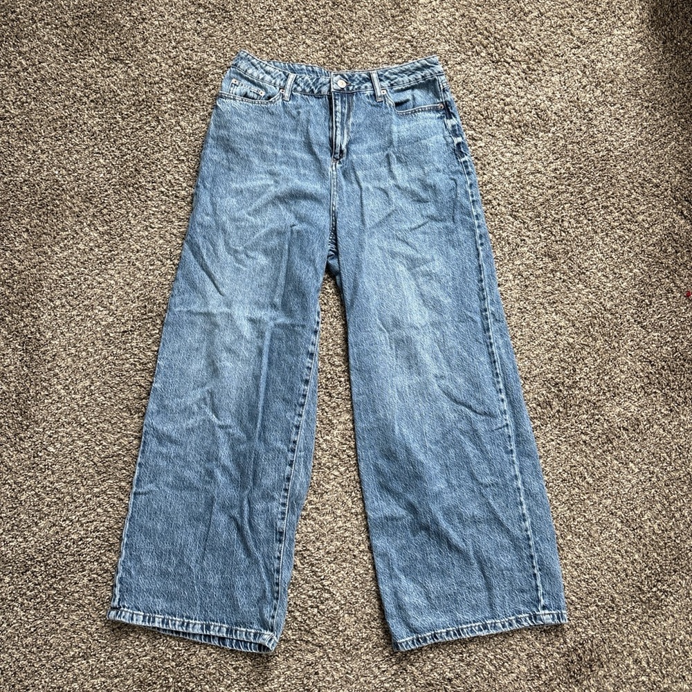 wide leg blue denim jeans